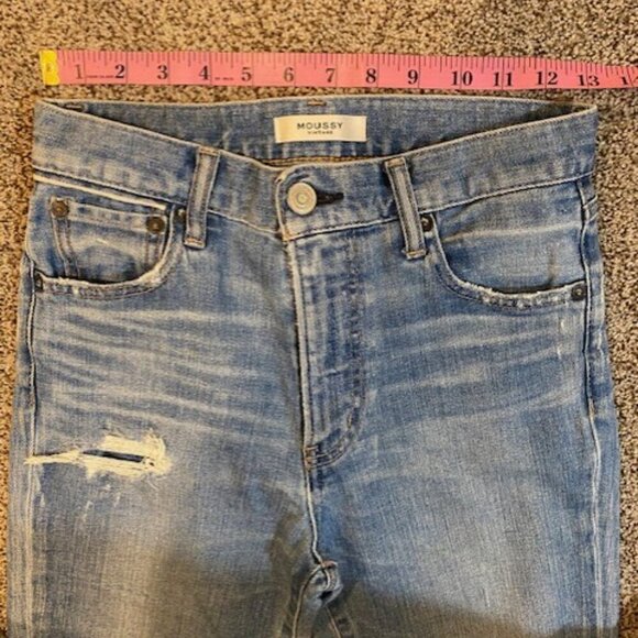 MOUSSY Vintage MV Mid Rise Tapered Leg Distressed Stretch Denim Blue Jeans Sz 26 - Picture 15 of 16